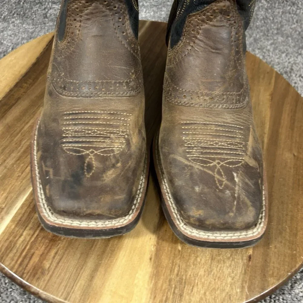 Ariat Heritage Roughstock Kids Size 3 Brown Black Western Cowboy Boots Used